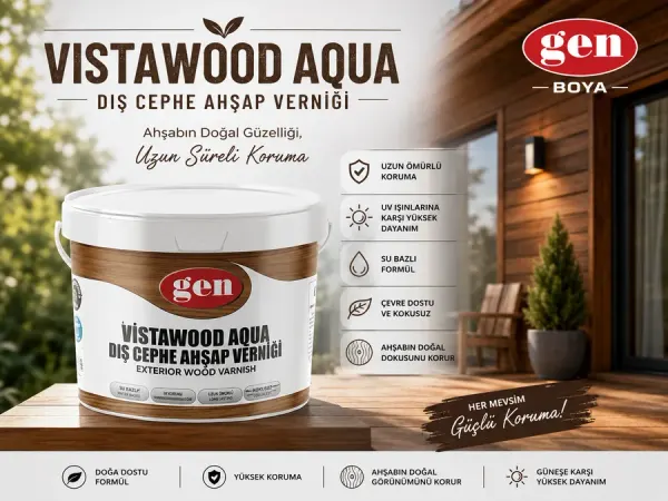 GEN Vistawood Aqua su bazlı dış cephe ahşap verniği kovası