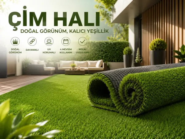 Çim halı rulosu ve döşenmiş suni çim yüzey