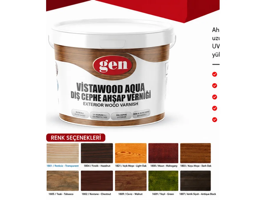 GEN Vistawood Aqua su bazlı dış cephe ahşap verniği kovası